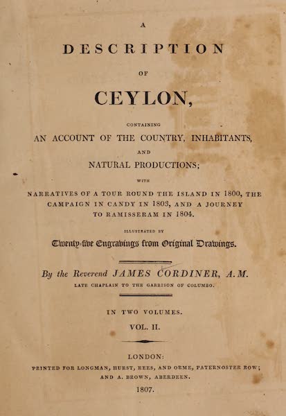 A Description of Ceylon Vol. 2 - Title Page (1807)