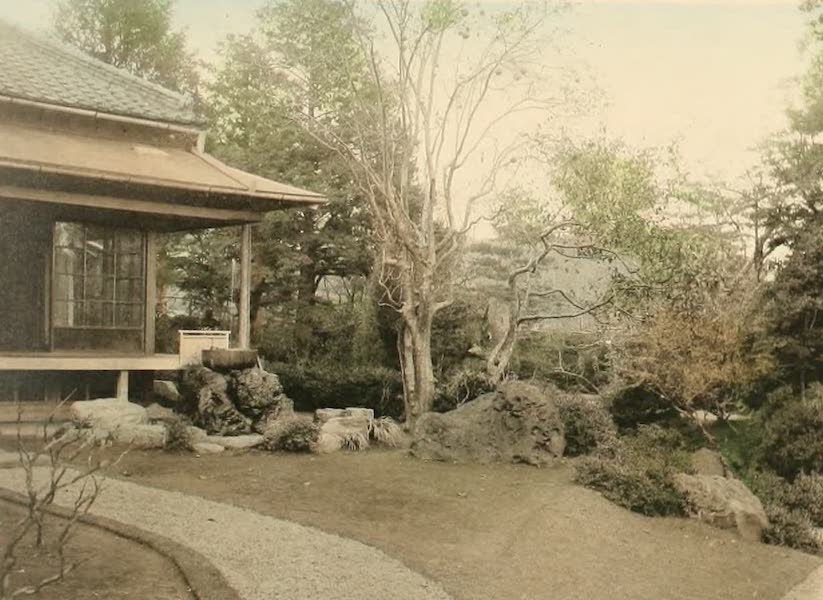 A Model Japanese Villa - A corner of the house showing a stone water basin. (1900)