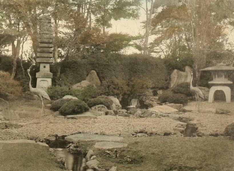 A Model Japanese Villa - A portion of the garden showing the stone lanterns and bronze storks. (1900)