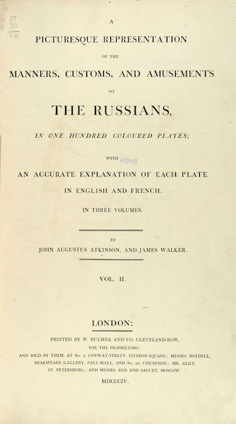 A Picturesque Representation of the Russians Vol. 2 - Title Page (1804)