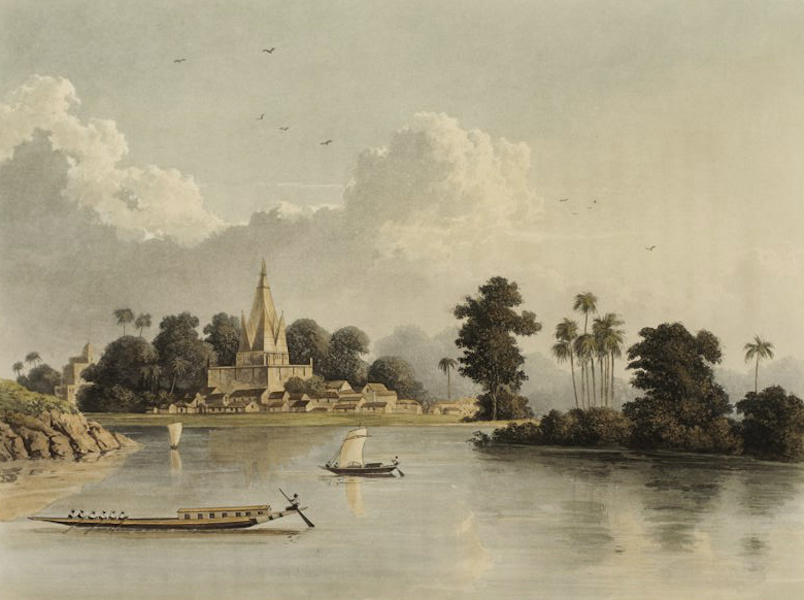 A Picturesque Tour Along the Rivers Ganges and Jumna, in India - A Village on the Ganges above Boglipore  (1824)