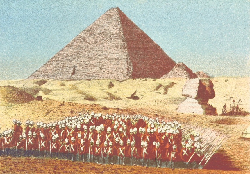 A Pilgrimage to Egypt - British Troops Drilling Near the Great Pyramids (1897)