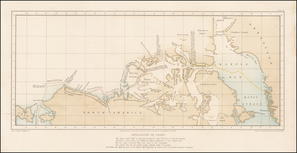 A Series of Eight Sketches in Colour of the Voyage of H.M.S. Investigator - Chart of the Northwest Passage Showing the Route of the Investigator (1854)