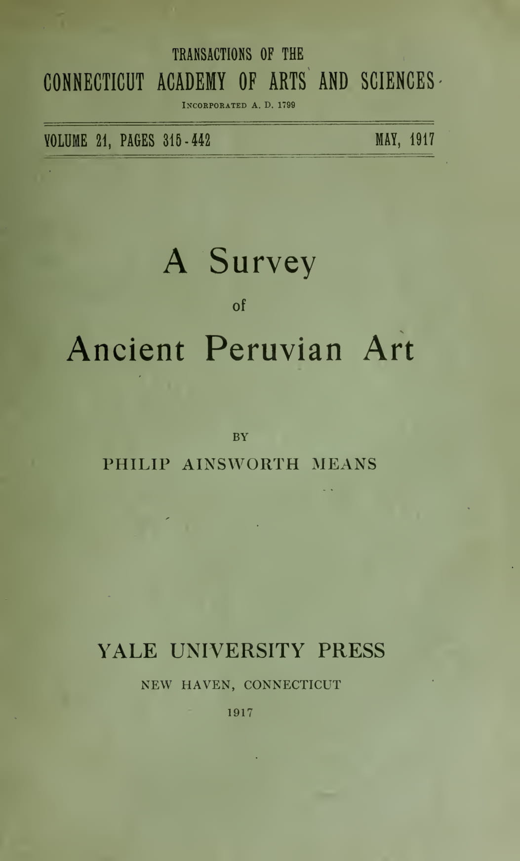 Archaeology - A Survey of Ancient Peruvian Art