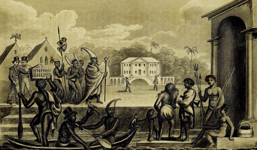 A Chief of the Bosjesmans or Bush Negroes on a Visit to the Governor of Paramaribo Arwawkas, and Charibes or Caribbee Indians at Surinam