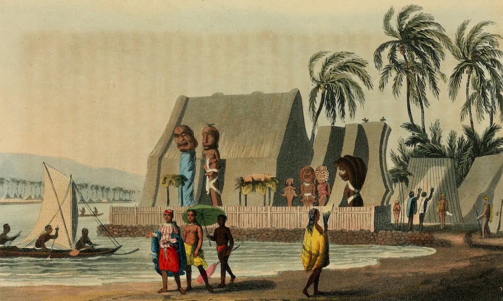 A Voyage of Discovery, into the South Sea and Beering's Straits Vol. 1 - View of the Royal Morai in the Bay of Ti-Utatua in the Island of Owehee (1821)