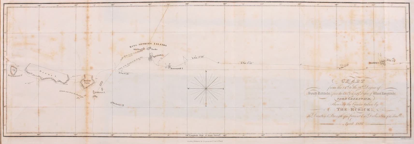 A Voyage of Discovery, into the South Sea and Beering's Straits Vol. 1 - Chart of Course Taken by the Rurick (1821)
