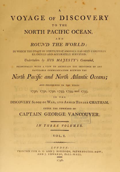 A Voyage of Discovery to the North Pacific Ocean Vol. 1 - Title Page (1798)
