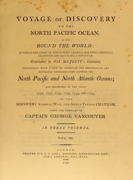 A Voyage of Discovery to the North Pacific Ocean Vol. 3 - Title Page (1798)