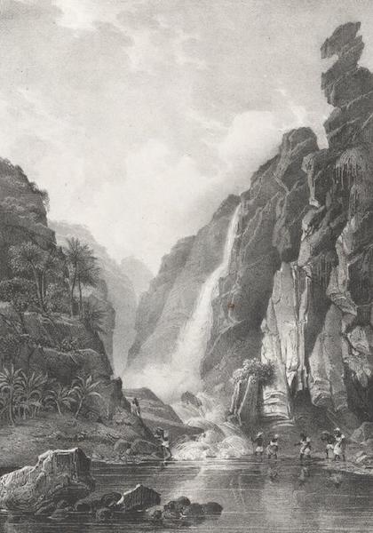 Vue de la Riviere St.Denis, prise au Fond de la Ravine ou elle coule, et pres d'une cascade qui vient s'y jeter (Ile Bourbon)