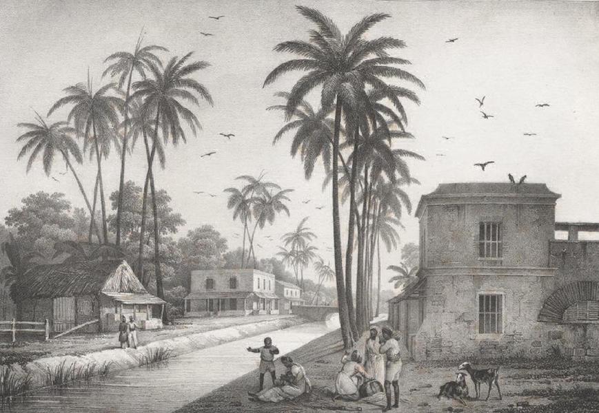 Vue prise dans l'intérieur de la Ville de Pondichery, auprès du Canal qui sépare le quartier Europeen du quartier Malabar (Indes orientales, Carnate)