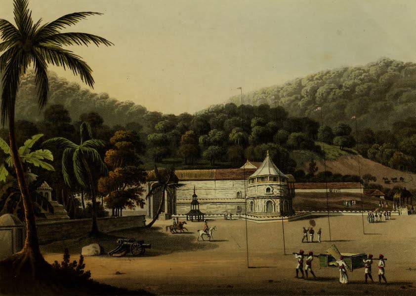An Account of the Interior of Ceylon - View of Part of the Palace Including the Pateripooa and Part of the Nat Dewale from the Great Square (1821)