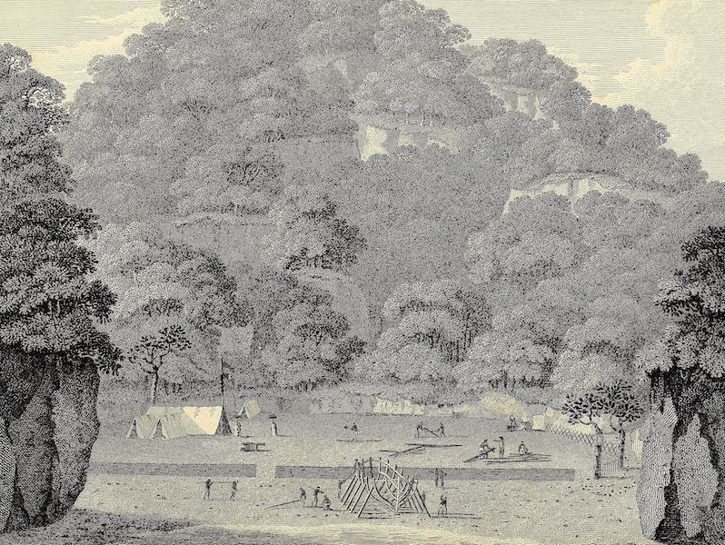 An Account of the Pelew Islands - A View of the Cove and Tents of the English at Oroolong (1788)