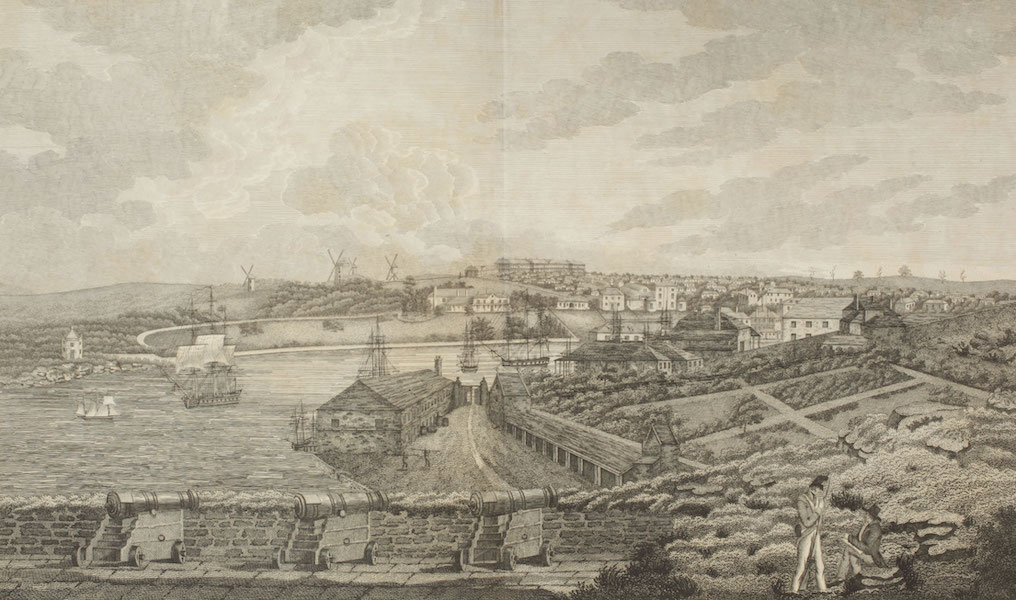 An Historical Account of the Colony of New South Wales - A View of the Cove and Part of Sydney, New South Wales, Taken from Dawe's Battery (1821)