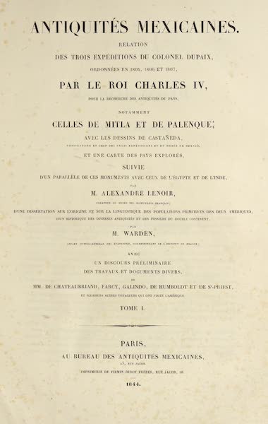 Antiquites Mexicaines - Title Page - Tome I (1844)