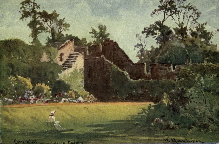 Artistic Colored Views of Oxford - City Wall, New College Garden (1900)