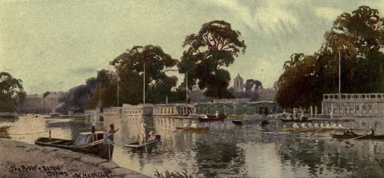 Artistic Colored Views of Oxford - The River and Barges, Oxford (1900)