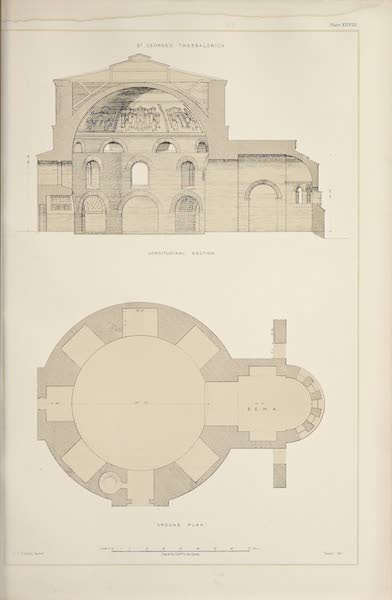 Byzantine Architecture - The Church of St. George, Thessalonica - Plan and Section (1864)