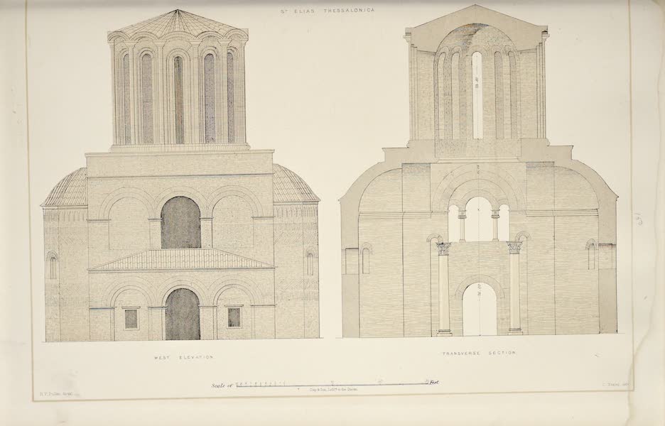 Byzantine Architecture - The Church of St. Elias, Thessalonica - West Elevation - Transverse Section (1864)
