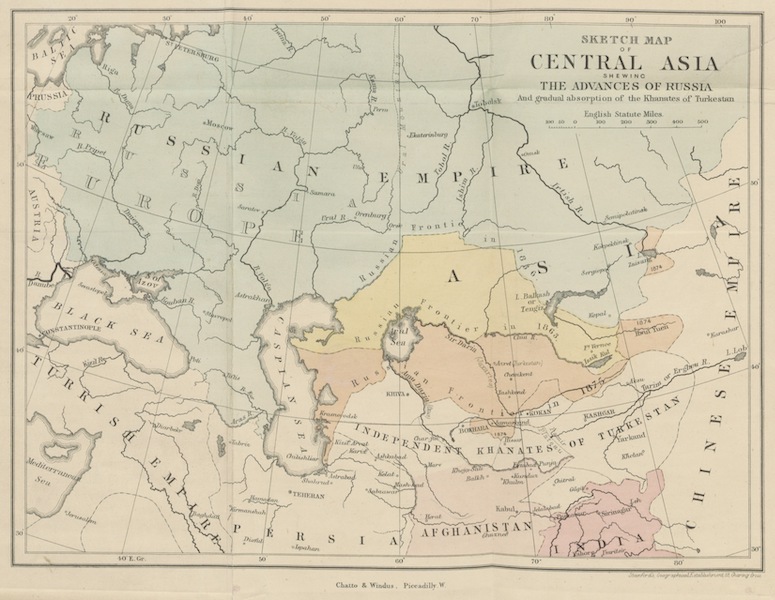 Clouds in the East - Sketch Map of Central Asia Shewing the Advances of Russia (1876)