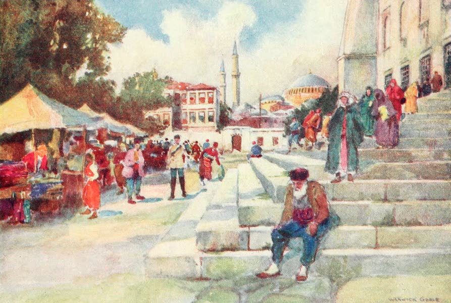 Constantinople Painted and Described - Market in the Court of the Mosque of Sultan Ahmed I. (1906)