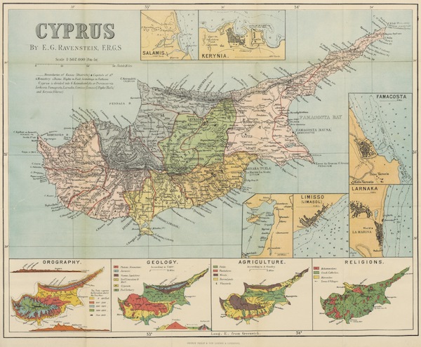 Cyprus: It's Resources and Capabilities - Cypres by E. G. Ravenstein (1878)