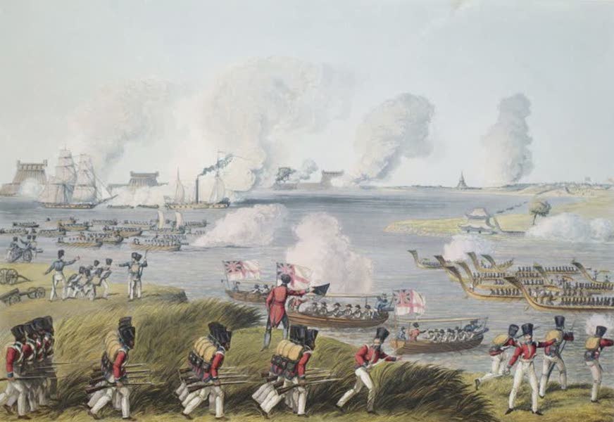 Eighteen Views taken at and near Rangoon - The Combined Forces under Brig. Cotton, C.B. and Captains Alexander, C.B. & Chads, R.N. passing the Fortress of Donabue to effect a junction with Sir Archibald Campbell, on the 27th March 1825 (1826)