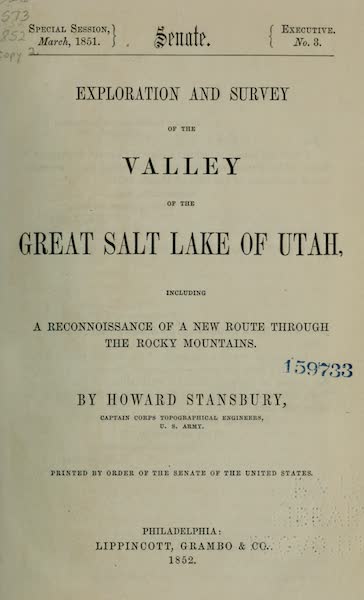 Exploration and Survey of the Valley of the Great Salt Lake of Utah - Title Page (1852)