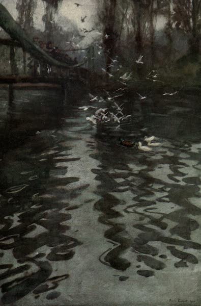 Familiar London Painted by Rose Barton - Feeding the Gulls from the Bridge in St James's Park (1904)