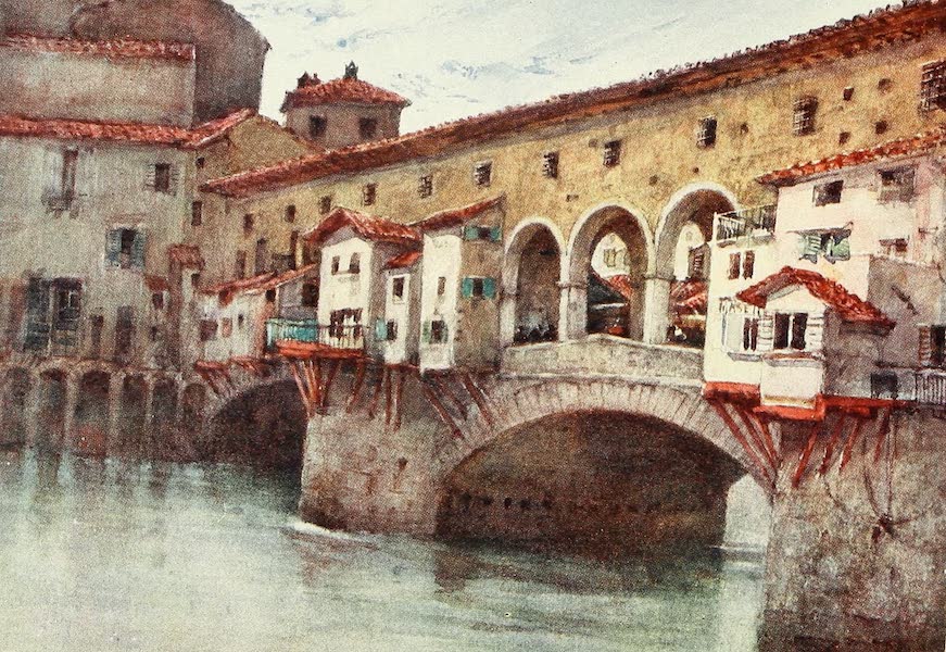 Florence & Some Tuscan Cities Painted and Described - Study, showing the East Side of the Ponte Vecchio, and the Old Houses of the Via de' Bardi (1905)