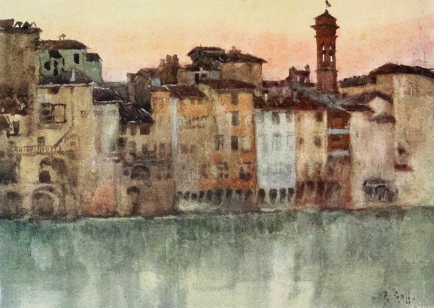 Florence & Some Tuscan Cities Painted and Described - Old Houses on the Left Bank of the Arno, looking West (1905)
