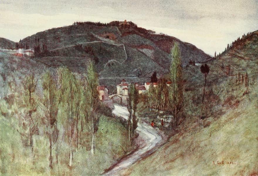 Florence & Some Tuscan Cities Painted and Described - The Valley of the Mugnone, below Fiesole, with Monte Rinaldini, and the Ponte Alia Badia (1905)
