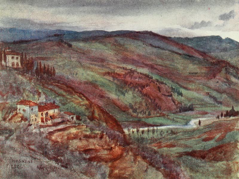 Florence & Some Tuscan Cities Painted and Described - The Valley of the Mugnone looking North to Monte Senario in the Distance (1905)