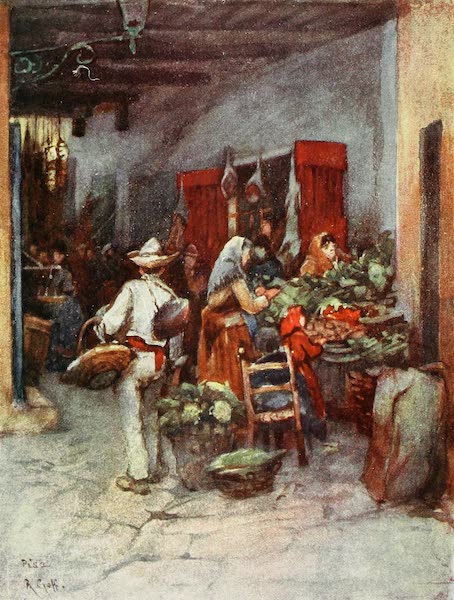 Florence & Some Tuscan Cities Painted and Described - Fruit and Vegetable Stalls, Pisa (1905)