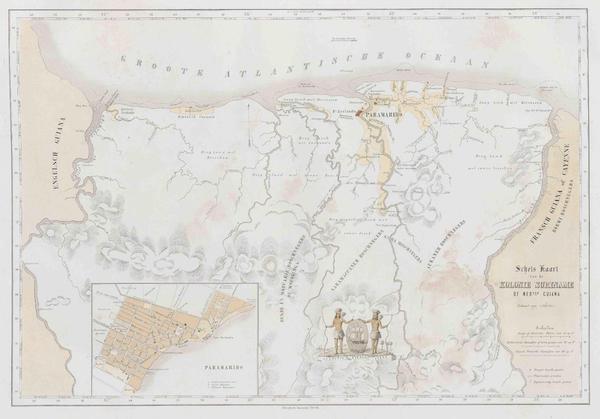 Gezigten uit Neerland's West-Indien - Schels Kaart van de Kolonie Suriname of Ned[erlan]sch Guiana (1860)