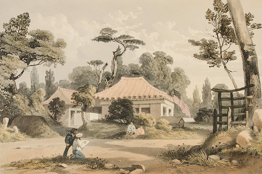 Graphic Scenes of the Japan Expedition - No. 5 - Kung-kwa at On-na, Lew-Chew (1856)