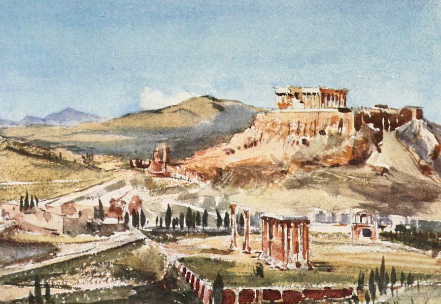 Greece Painted and Described - The Acropolis and the Temple of Olympian Zeus from the Hill Ardettos (1906)