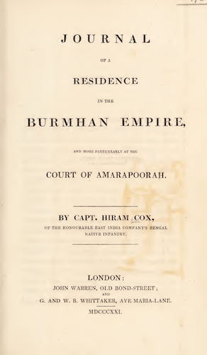 Orient - Journal of a Residence in the Burmhan Empire