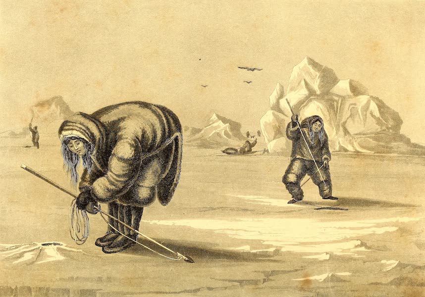 Journal of a Second Voyage for the Discovery of a North-West Passage - An Esquimaux watching a Seal-hole (1824)