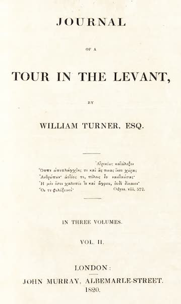 Journal of a Tour in the Levant Vol. 2 - Title Page (1820)