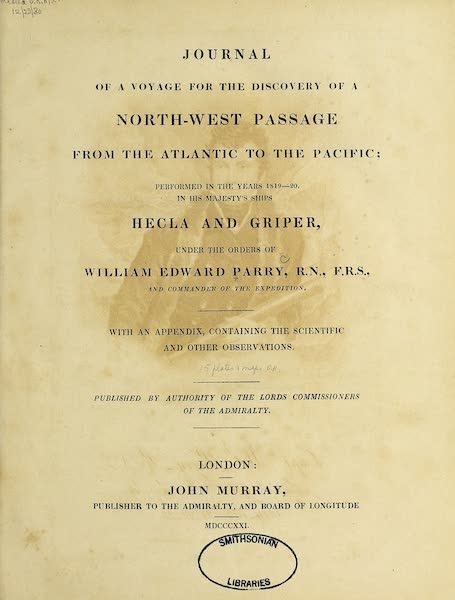 Journal of a Voyage for the Discovery of a North-West Passage - Title Page (1821)