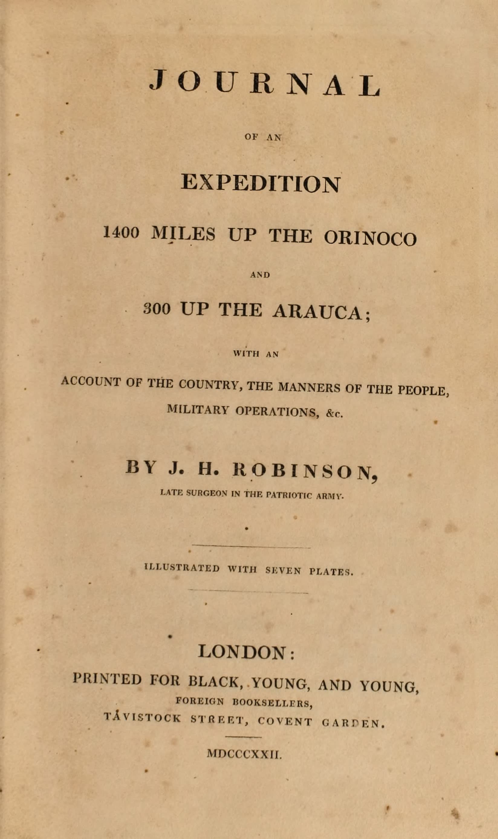 Journal of an Expedition 1400 miles up the Orinoco - Title Page (1822)