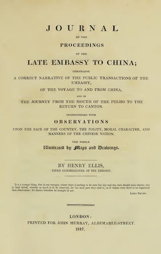 Madras - Journal of the Proceedings of the Late Embassy to China