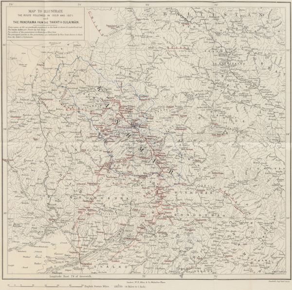 Journals Kept in Hyderabad, Kashmir, Sikkim, and Nepal Vol. 2 - Map of Kashmir to Illustrate Routes (1887)