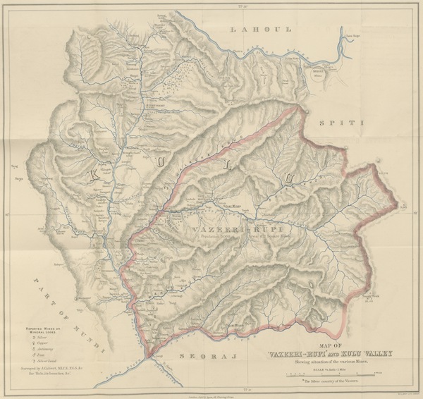 Kulu: It's Beauties, Antiquities and Silver Mines - Map of Vazeeri Rupi and Kulu Valley (1873)