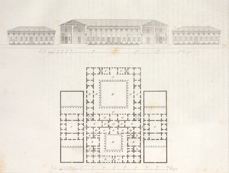 Le Costume Ancien et Moderne [Europe] Vol. 1, Pt. 2 - CVII. Facade et plan d'une maison Grecque (1823)