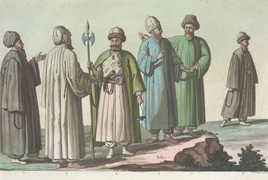 Le Costume Ancien et Moderne [Europe] Vol. 1, Pt. 3 - XLIX. Oeuwlany : Ed-Hemy : Scheikh des Sady : Derwisch-Sahy : Scheikh-Bektaschy : Derwisch-Bektaschy (1823)