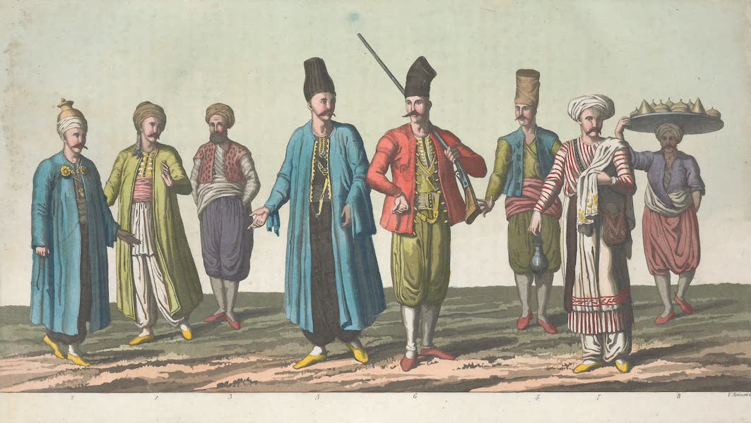 Le Costume Ancien et Moderne [Europe] Vol. 1, Pt. 3 - LVIII. Habitans de la Syria, de Bursa, de la Caramanie, d'Adana, de Bosnie, et d'Albanie : Barbier : Itsch-Agassy (1823)