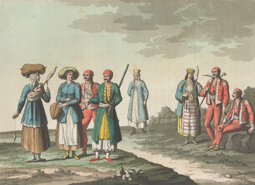 Le Costume Ancien et Moderne [Europe] Vol. 1, Pt. 3 - LXVIII. [N°s. 1-6] -- No. 1. Paysanne morlaque -- No. 2. une Croate -- No. 3. une Uscoque -- No. 4. un Uscoque -- No. 5. autre femme Uscoque -- No. 6. Croate Turc (1823)