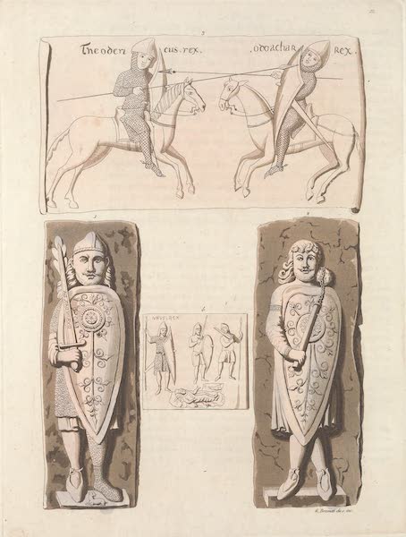Le Costume Ancien et Moderne [Europe] Vol. 3, Pt. 1 - XIII. Deux Paladins de Charlemagne representes en marbre a Verone etc. (1823)